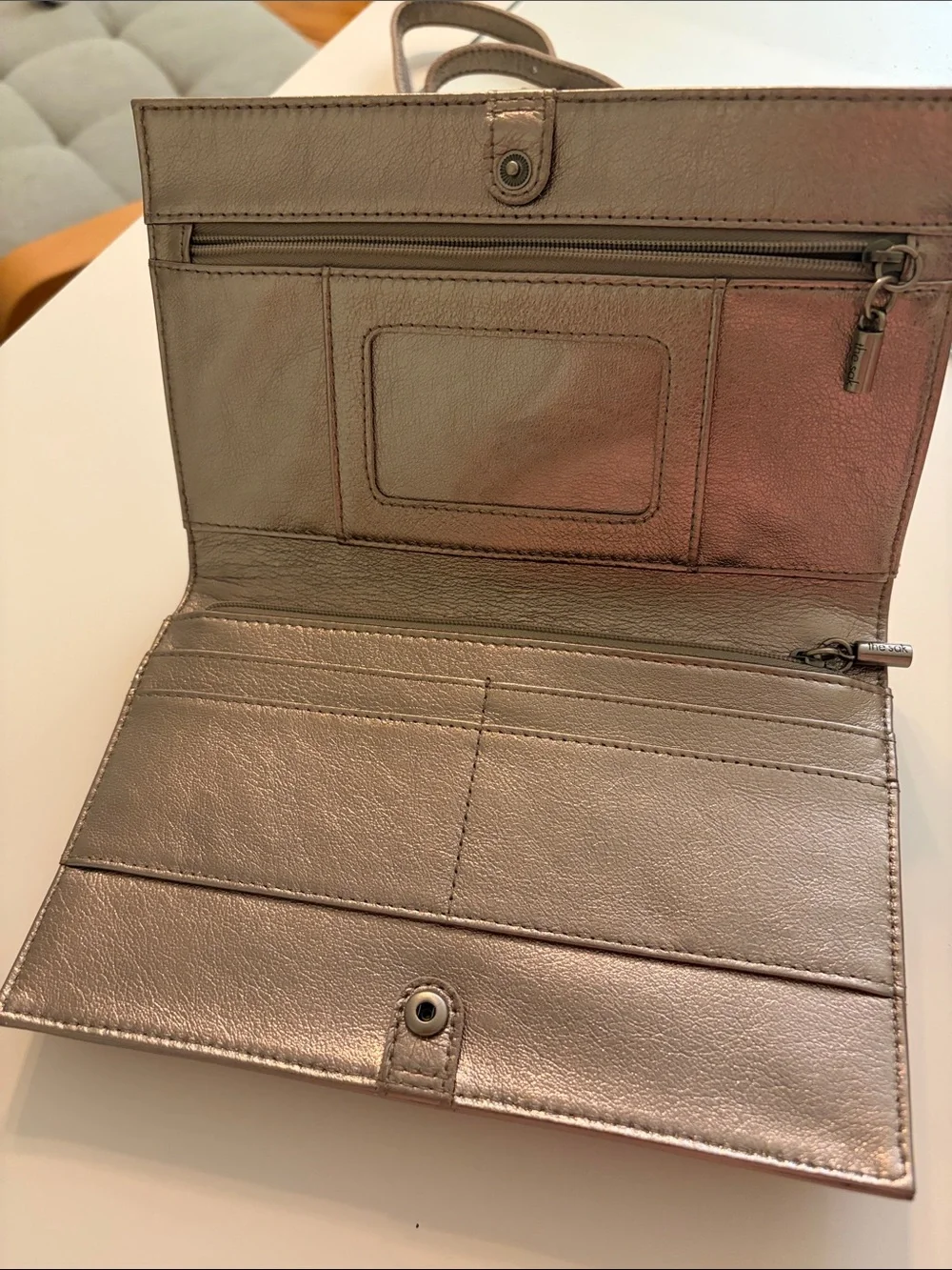 The Sak Metallic Taupe Crossbody Wallet